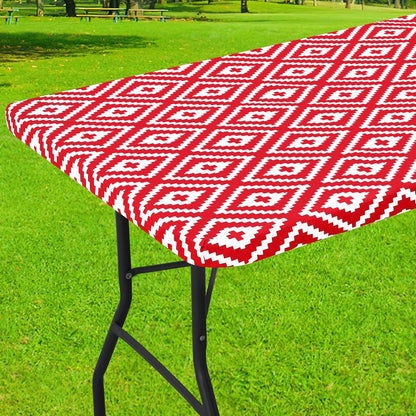smiry Rectangle Picnic Table Cloth, Waterproof Elastic Fitted Outdoor Tablecloths for 4 Foot Tables, Red