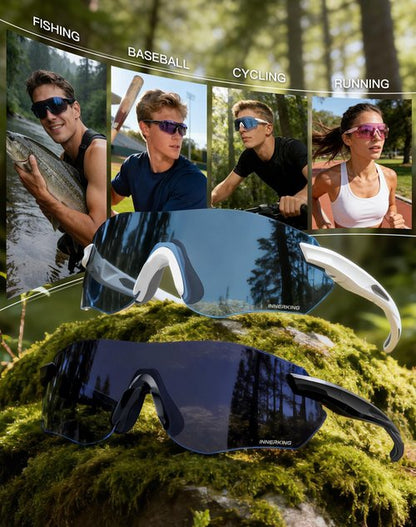 Innerking Cycling Glasses Photochromic Sunglasses for Men Women, TR90 Discoloration HD Bike Glasses Frame with 400 UV Protection, Fishing Baseball Pickleball Soft Ball