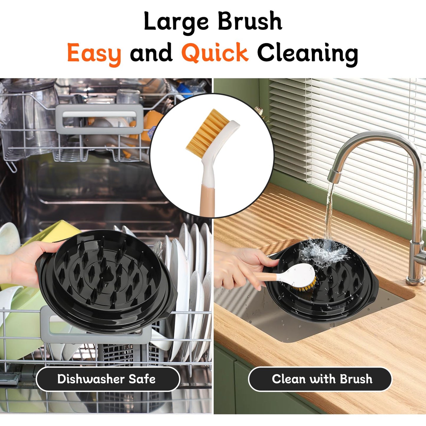 Chicken Shredder with Brush Chicken Shredder Tool Twist Stable Anti-Slip BPA Free Meat Shredder Tool Twist Ergonomic Handle Meat Grinder Dishwasher-safe Transparent Lid Black