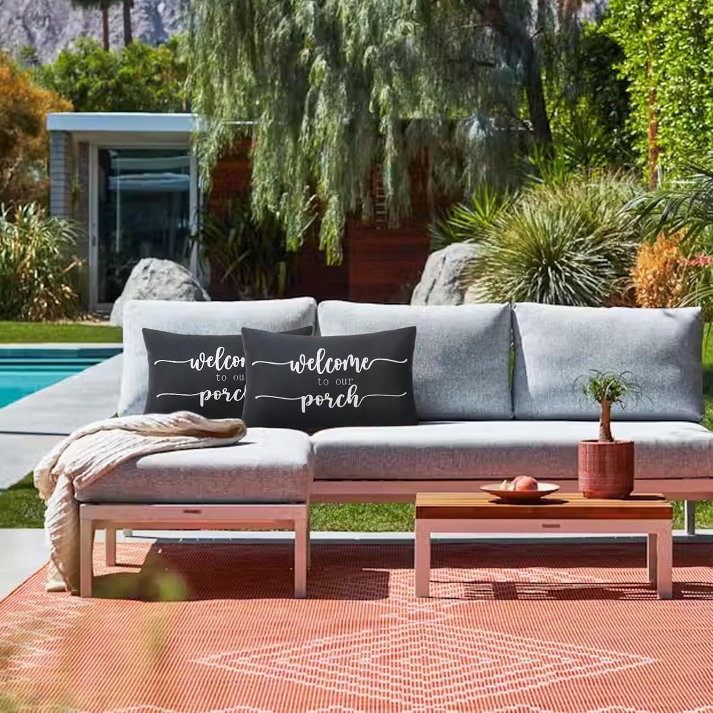 Welcome to Our Porch Outdoor Pillow Covers: Set of 2 Decorative 12x20 Covers for Porch and Patio Furniture.