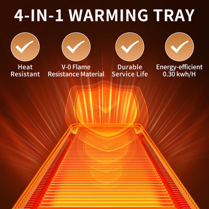 Electric Warming Tray (Extra Long 40”x12”), Warming Mat For Food with Thermostat & Full Surface Heating, Food Warmers For Parties Buffet & Gatherings, Temperature Adjustable Tempered Glass Warming Mat