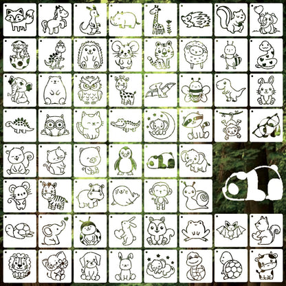 60 Pcs Baby Shower Stencils for Onesie Decorating Kit, 3 Inch Reusable PET Stencils, Cute Animal Pattern Templates for Painting Fabric Bodysuit Bibs Shirts - Baby Shower Party Activity Supplies