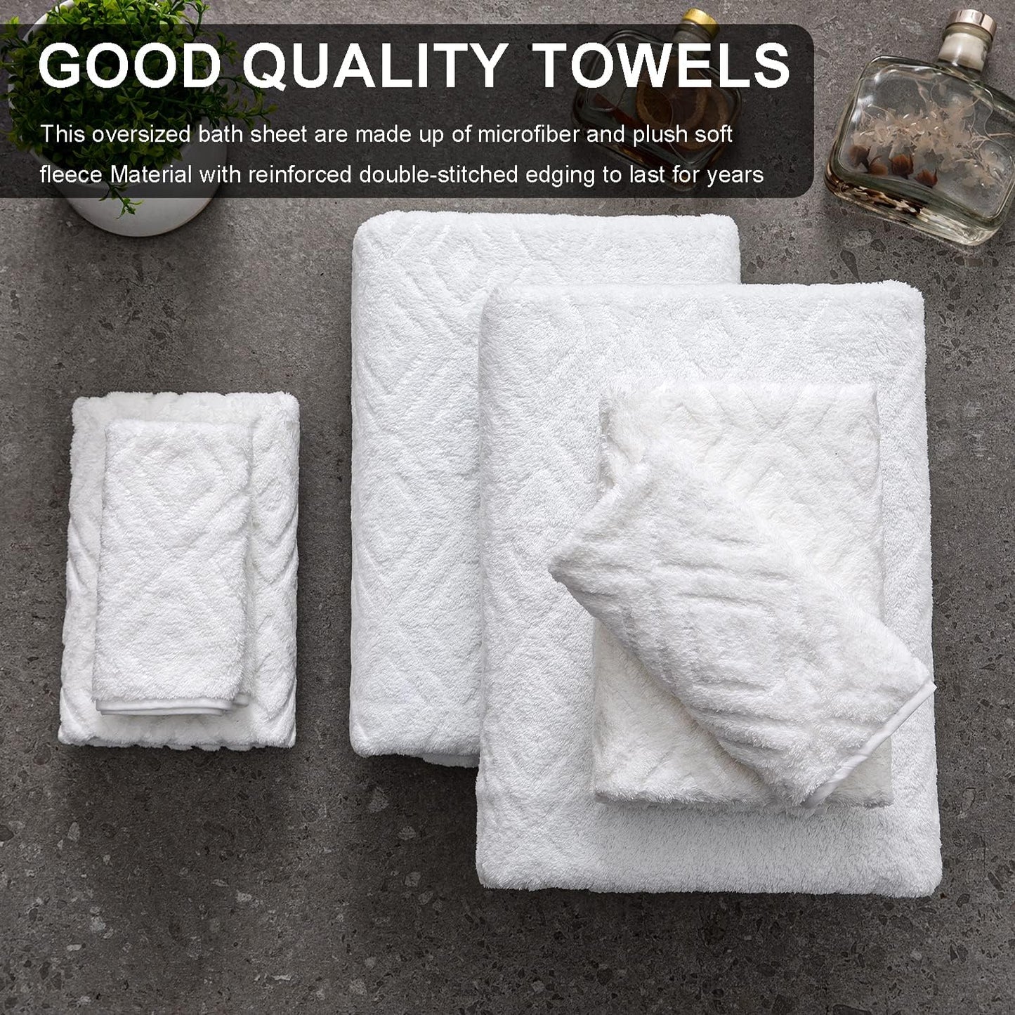 8 Pack Set White,2 Towels(35"x70"), 2 Towels,4 Ferdilan Bath Towels Oversized Bath Hand Washcloths Ultra Soft