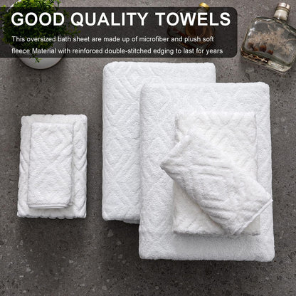 8 Pack Set White,2 Towels(35"x70"), 2 Towels,4 Ferdilan Bath Towels Oversized Bath Hand Washcloths Ultra Soft