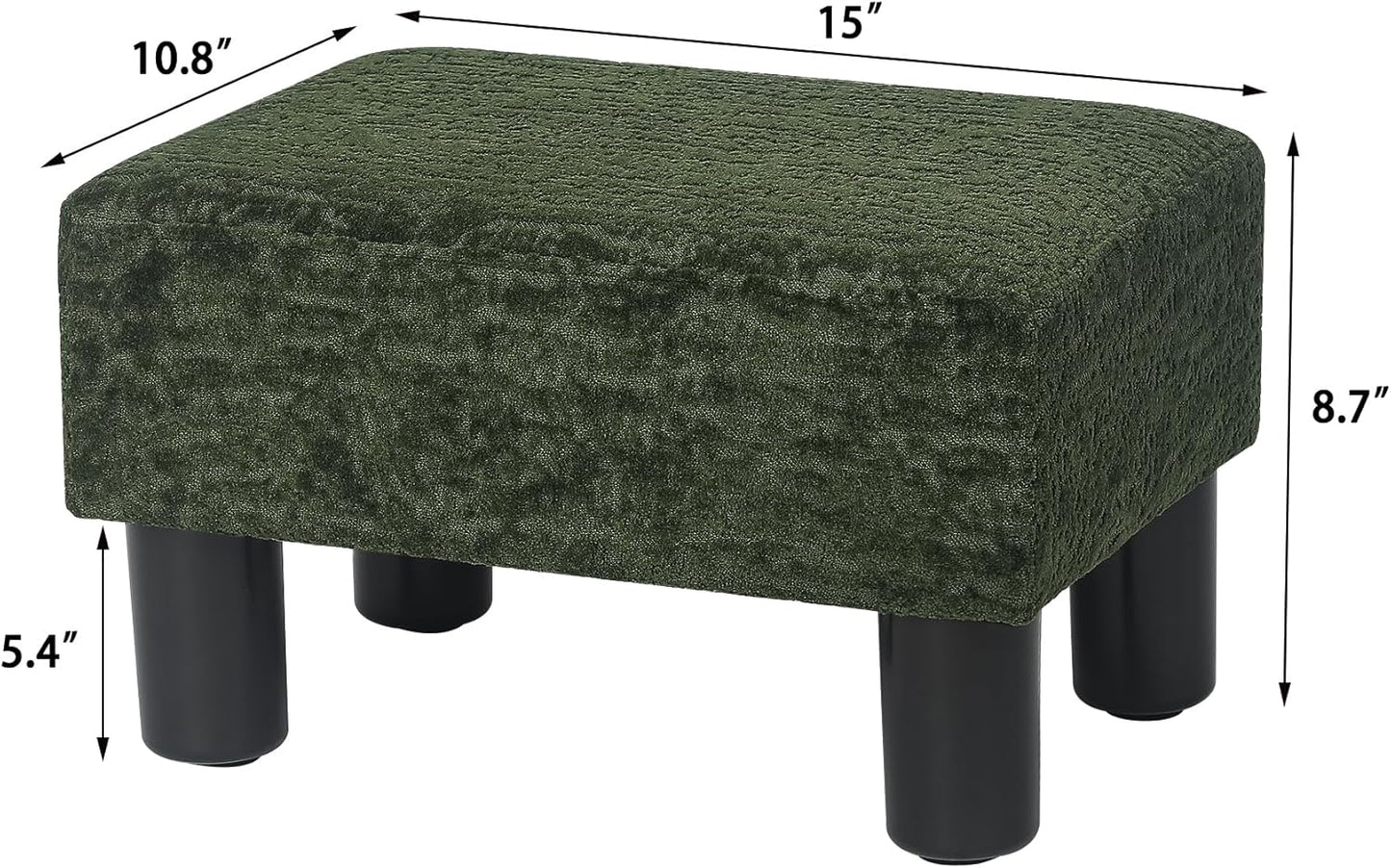 15" Adeco Flannel Small Footstool Ottoman for Footrest, Modern Velvet Rectangle Step Stool Extra Seating with Non-Skid