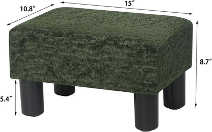 15" Adeco Flannel Small Footstool Ottoman for Footrest, Modern Velvet Rectangle Step Stool Extra Seating with Non-Skid