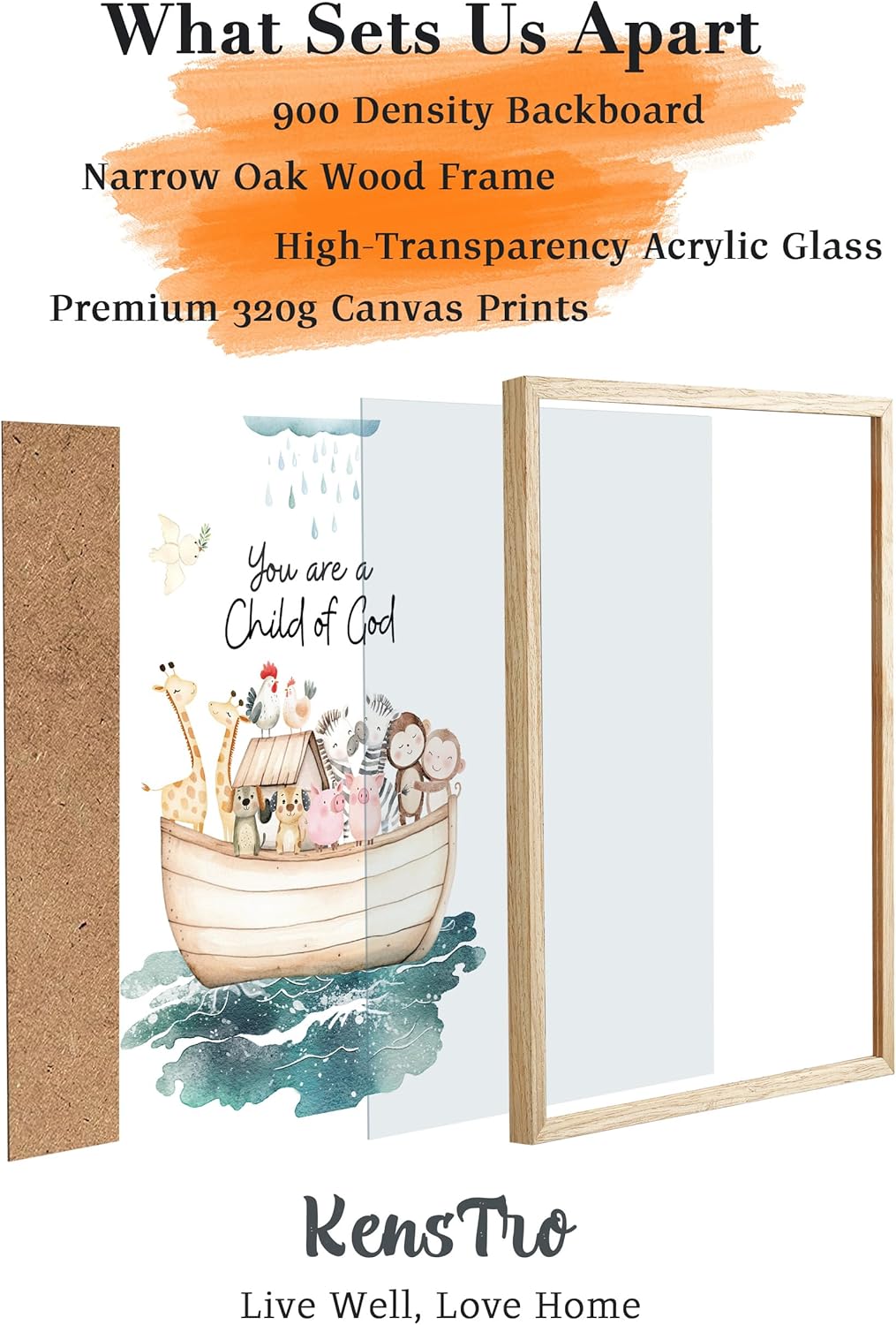 12x16 God,Set 1 KensTro Natural OAK Wood Noah Ark Framed Wall Art, in Being Loved By God,Ark Guardian Animal Christian
