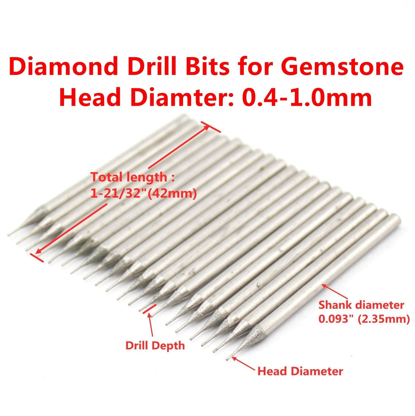 JINGLING 0.4mm Diamond Hole Saw Cylindrical Head Grinding Drill Bits Lapidary Tools for Stone Pack of 30Pcs