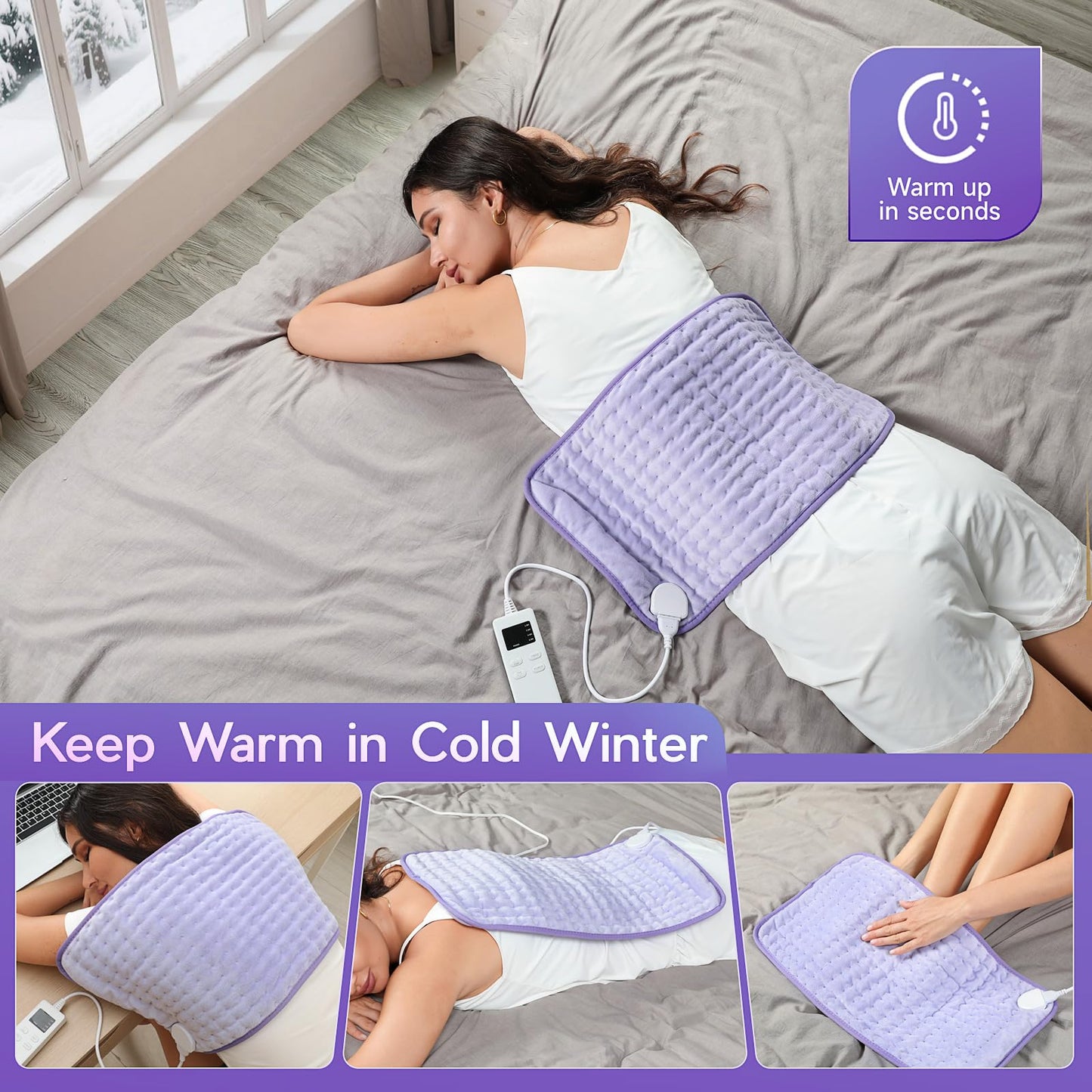 Large Heating Pad for Back Pain Relief, Electric Heating Pad for Neck and Shoulders, Auto Shut Off, Fast Heat, Christmas Gifts for Women Men, Birthday Gifts for Mom Dad (17'' x 33)