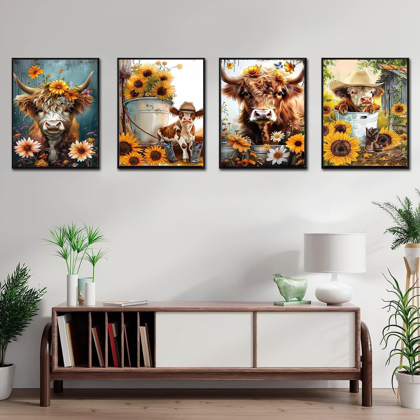 EWJRNSF 5D Diamond Painting Kits for Adults Beginners, Diamond Arts Kits Diamond Art Sets,Gem Painting Arts & Crafts Home Wall Decoration 11.8x15.7 Inches 4 Pack Highland Cow
