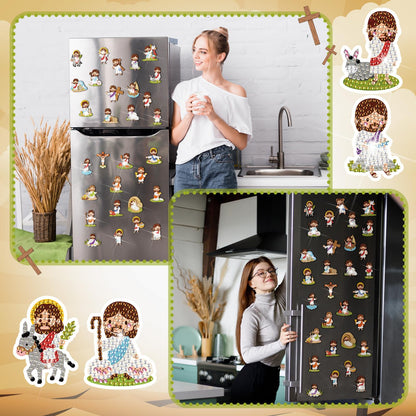 30 Pcs Diamond Art Magnet Kits for Adults Beginner Magnetic Jesus DIY Diamond Painting Kits for Special Shape Gem Art Crafts Fridge Refrigerator Magnet for Beginners Gifts