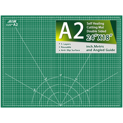 ArtAt Self Healing Cutting Mat: 18″x 24″ Green Double Sided, Non-Slip 5 Layers PVC Durable A2 Sewing Craft Mat for Rotary Cutter, Use for Quilting, Scrapbooking and Craft & Art Projects…