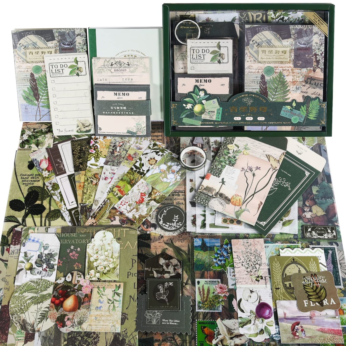 Scrapbooking Supplies Kit, Aesthetic Junk journaling Supplies, Scrapbook Kit with Bullet Journaling Stickers, Stationary Set, Vintage Ephemera Collage Craft Supplies Gift for Adults Women Beginner