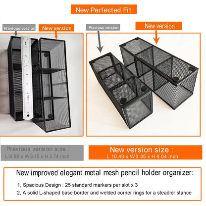 Metal Mesh Pencil Holder, Spacious 3-Compartment Desk Organizer for Pens, Makeup Brushes, Utensils, Multipurpose Office, School ,Kitchen, Home Desktop Storage, 10.43 x 3.35 x 4.04 Inches, Black
