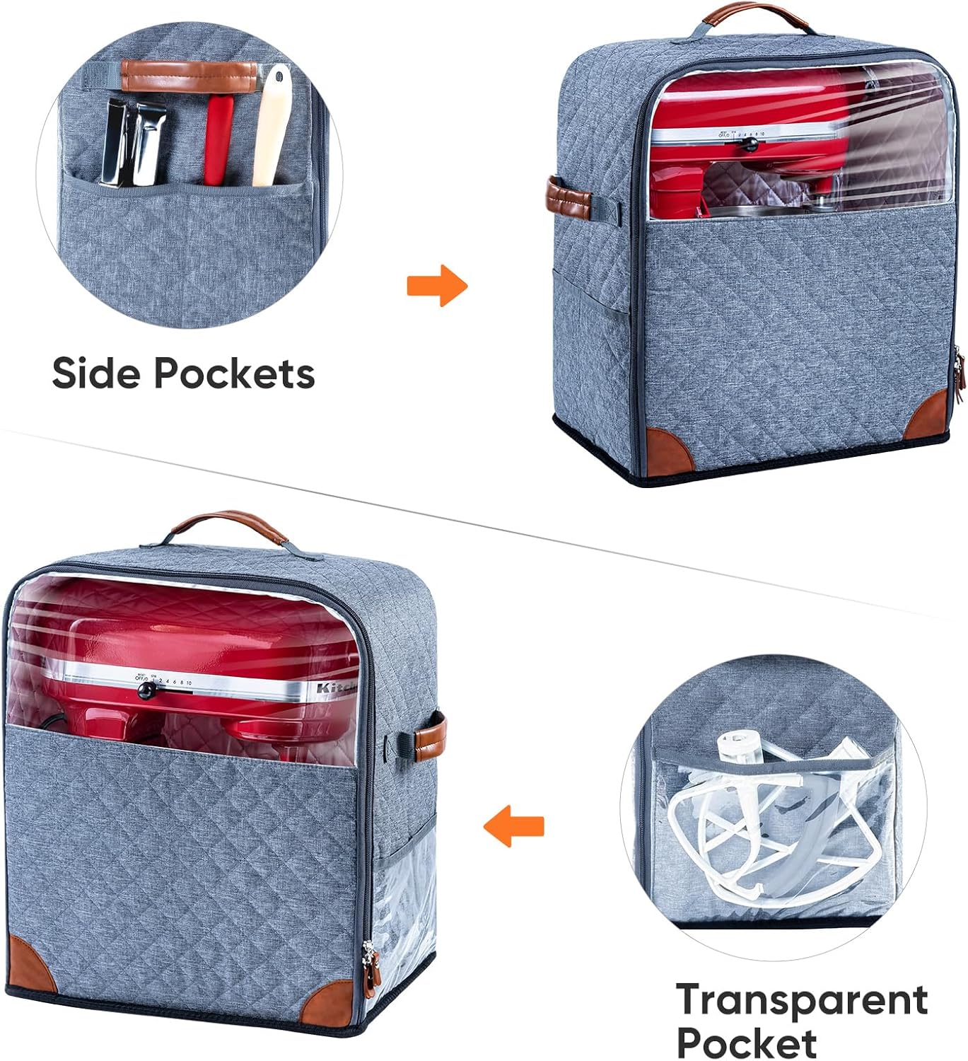 BAGSPRITE Stand Mixer Cover with Appliance Sliders Base, Compatible with KitchenAid Mixer, Storage Bag with Pockets