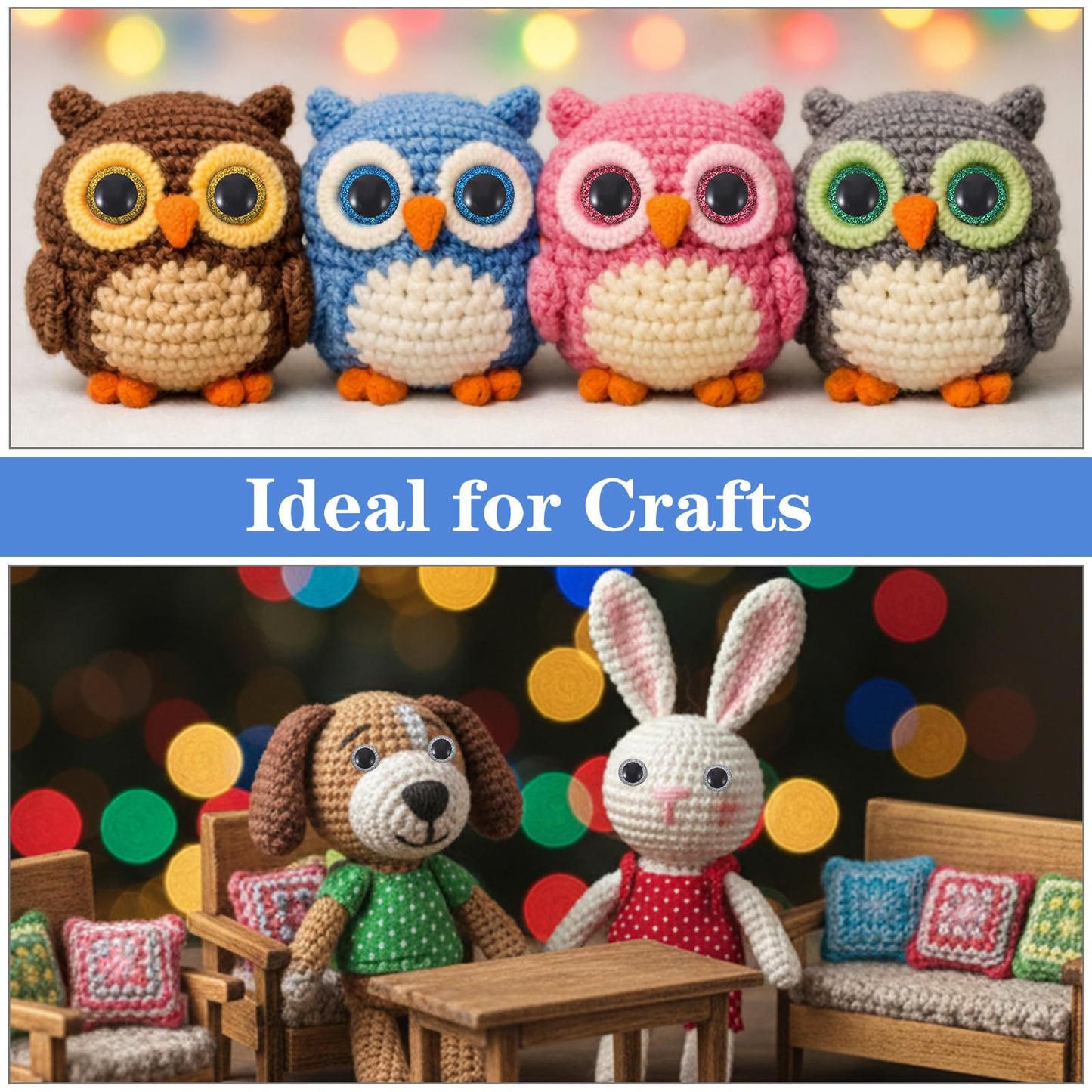 120Pcs 3D Glitter Safety Eyes for Amigurumi, 12mm Safety Eyes for Crocheting, Plastic Doll Eye with Washers in 10 Colors, Craft Supplies for Crochet Animals, Plush Toys & DIY Stuffed Animal Making