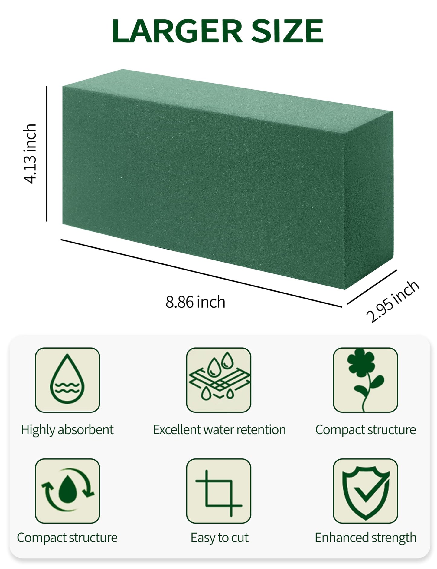 Gildora 2-Pack Extra Large Green Wet & Dry Floral Foam Blocks (8.86" x 4.13" x 2.95") - 2-in-1 Flower Arrangement Foam for Fresh & Artificial Flowers, Wedding Decor, Home Office & Florist Supplies