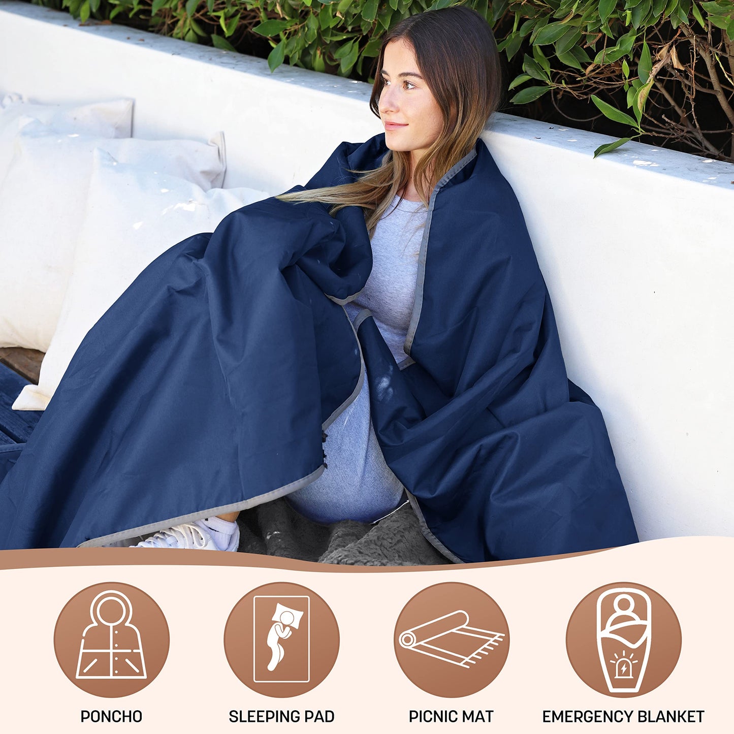 Tirrinia 66''X 90'' Waterproof Outdoor Blanket with Sherpa Lining, Windproof Triple Layers Warm Comfy Foldable for Camping Stadium, Sports, Picnic, Grass, Concerts, Pet, Extra Large Size
