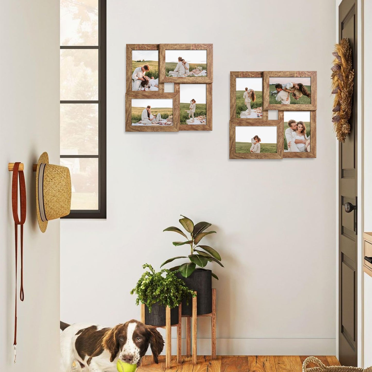 YESKAY 4x6 Collage Picture Frames Set of 1, Multi Family Photo Frame with Real Glass, Displays Four 4x6 Photo, Wall Decor Wall Hanging or Tabletop, Distressed Brown
