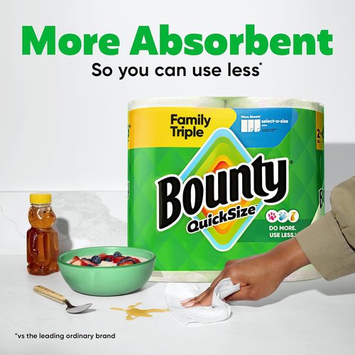 Bounty Quick-Size Paper Towels - White Family Pack | 8 Triple Rolls = 27 Regular Rolls