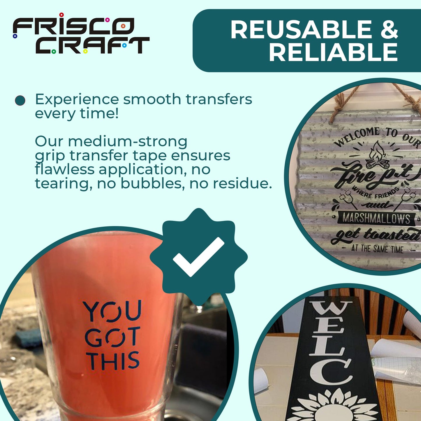 Frisco Craft Clear Transfer Tape for Vinyl Roll – Lay Flat Application Tape, Cricut & Silhouette, Medium Tack Transfer Paper for Decals, Stickers, Clear Contact Paper for Permanent Vinyl 12" x 50 Ft