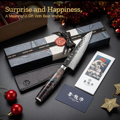 5.5'' Japanese Utility Knife with VG10 Core, Handcrafted 67-Layer Damascus Chef Knife with Ergonomic Handle, Full Tang Multi-Purpose Petty Knives with Luxury Gift Box, Cooking Gifts for Men