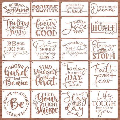 20 Pcs Saying Stencils for Crafts,Reusable Motivational Wood Burning Stencils for Painting on Wood Walls Canvas Fabric Paper