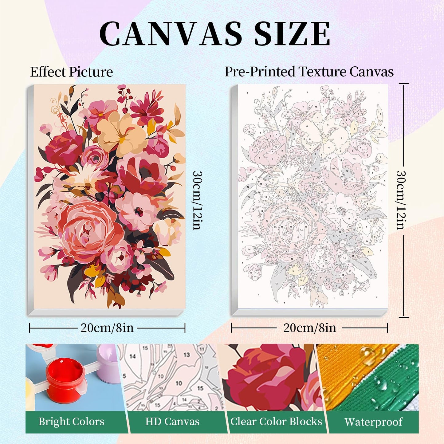 4 Pack Framed Paint by Numbers Kit for Adults with Wooden Easel, Flowers Paint by Numbers with Frame for Beginner, Flowers Adult Paints by Number Kits on Canvas Framed for Wall Decor 8 x 12 Inch