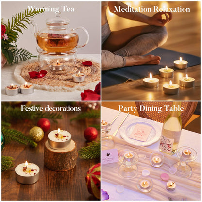 48 Pack Rose Scented Tealight Candles with Real Petals, Natural Soy Wax 6H Burn Time, Non-Toxic Smokeless Scented for Bath, Wedding, Decor