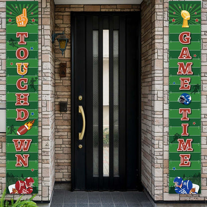 2 Pcs Football Party Porch Banner, 71'' x 12'' Super Rugby Bowl Porch Sign Banner Set Sport Front Door Banner for Super Football Birthday Party Decorations Supplies