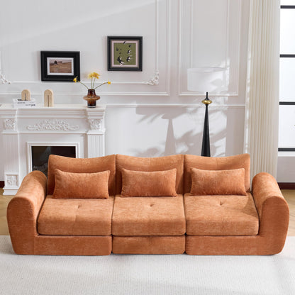 Modular Cloud Sofa, Convertible Folding Sofa Bed, Sectional Cushioned Couch with Flannelette Fabric & High Density Foam, Modern Floor Sofa for Living Room, Bedroom, Apartment, Orange