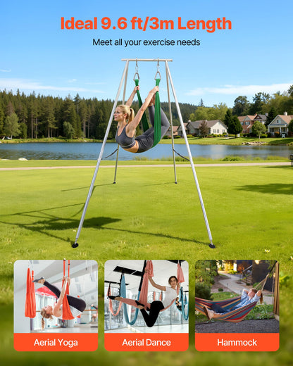 VEVOR Yoga Stand Frame, 9.6 ft Length Swing Stand, Max 551.2 lbs Load Triangular Structure Aerial Rig, Aerial Silk Stands for Yoga Enthusiasts, Non-Slip Base, Lightweight, Detachable Design