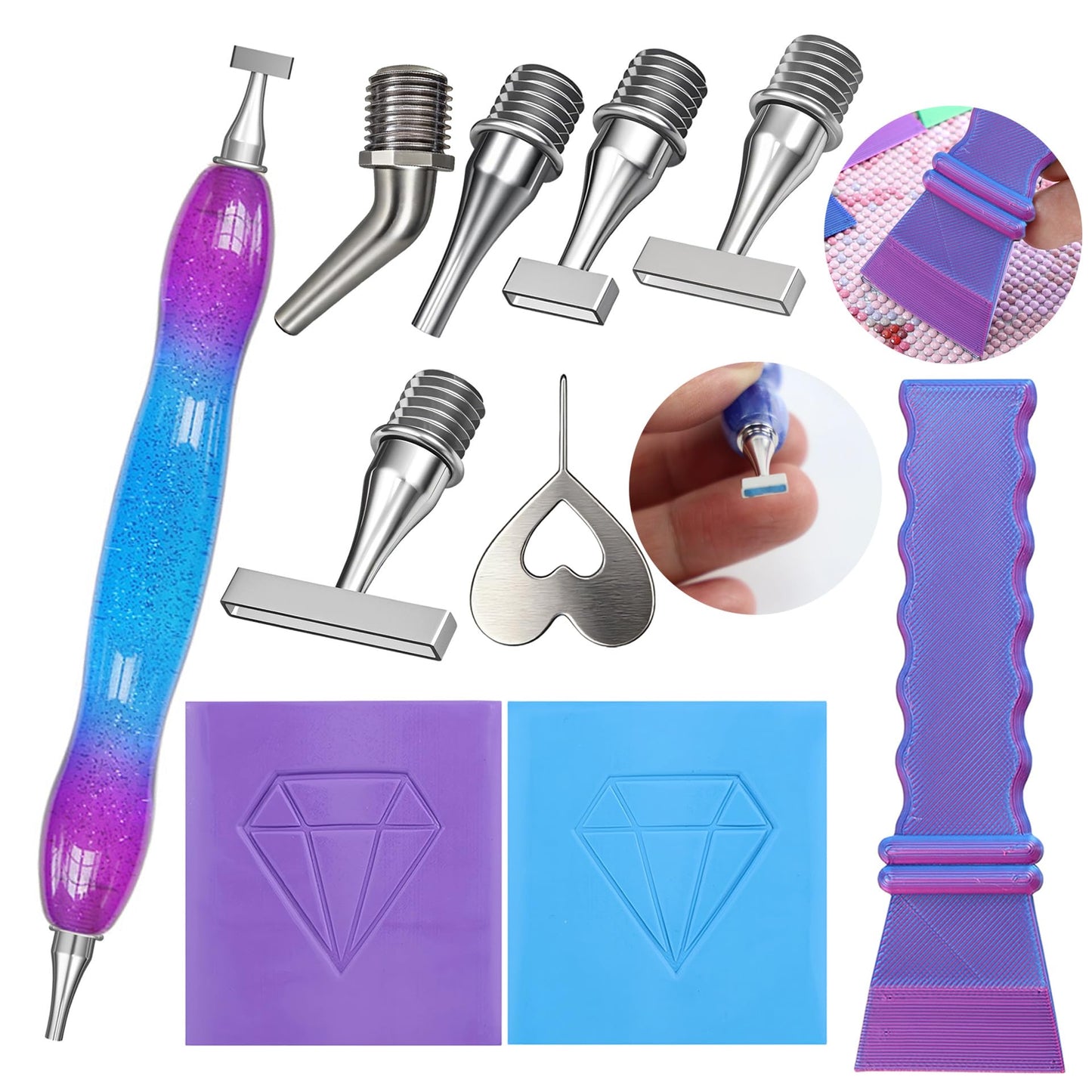 Diamond Painting Pen, with Thin Version Steel Diamond Painting Art Drilling Tips Nibs Multi-Placers, Putty Wax, Straightening Tool, Diamond Art Pen, 5D Diamond Art Accessories Tools Kit (1357-Beads)
