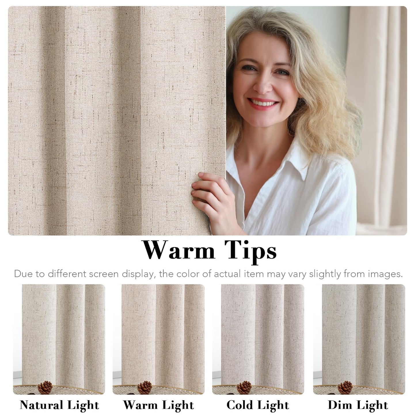 H.VERSAILTEX Linen 100% Blackout Curtains for Bedroom Full Light Blocking Curtains, Textured Window Curtain for Living Room 84 inch Grommet, Energy Efficient Curtains White Liner(2 Panels, Natural)