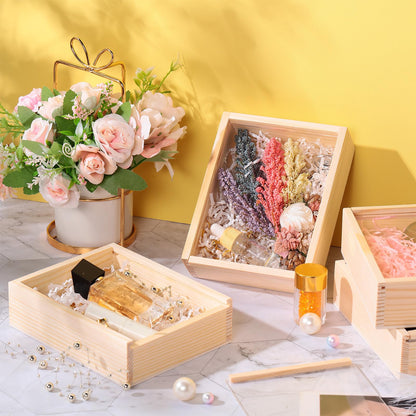 Thyle 12 Pcs 4.9 x 6.3 Inch Unfinished Wood Boxes with Acrylic Lids Small Unfinished Shadow Wood Boxes Crafts Gift for Flower DIY Wedding Party Favor Supplies