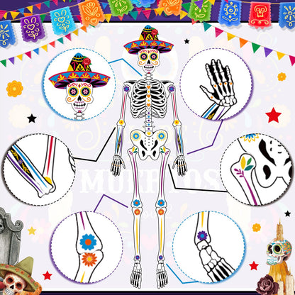 WinnerWhy 6 Pcs 51 Inches Large Halloween Jointed Skeletons Paper Cutout Day of The Dead Jointed Skeletons Hanging Decorations Dia De Los Muertos Party Supplies for Outdoor Mexico Sugar Skull Decor