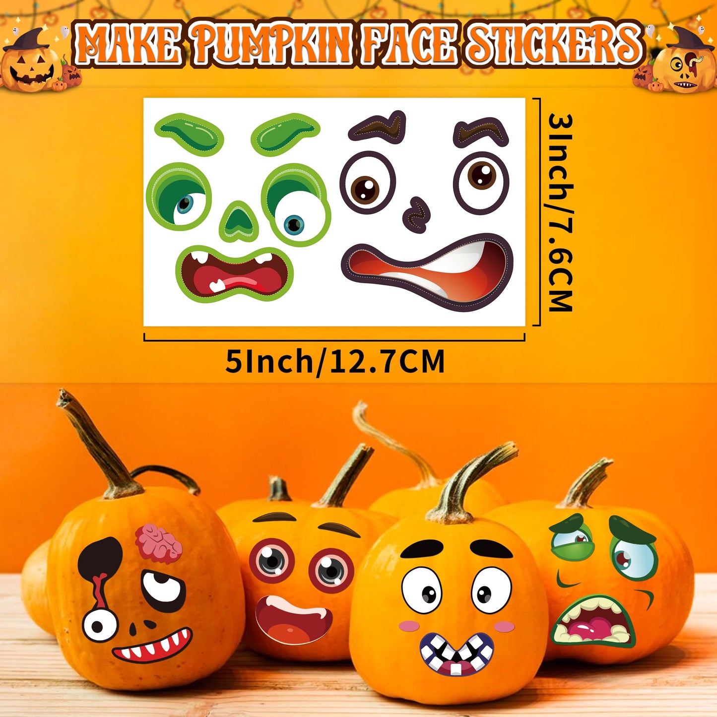 96 Pack Pumpkin Decorating Stickers - Small Pumpkin Face Stickers for Halloween Gifts and Kids Party Favors, Funny Make DIY Craft