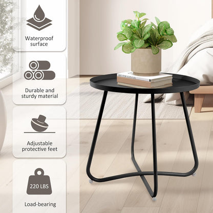 18-Inch Jerry & Maggie Metal Patio Table - Indoor/Outdoor Round Side Table with Adjustable Feet for Living Room