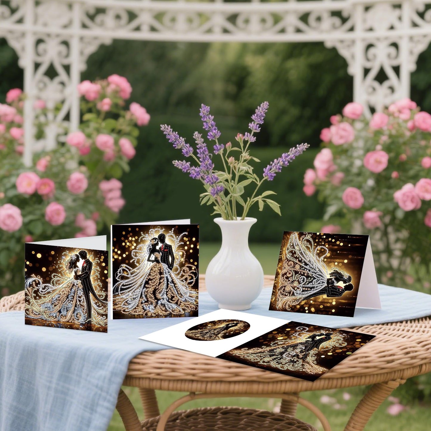 JZHYOAN 6 Packs Diamond Painting Greeting Cards with Envelopes DIY 5D Diamond Art Card Kit Handmade Rhinestone Cards Art and Crafts for Wedding Wish and Celebration Romantic Wedding Couples
