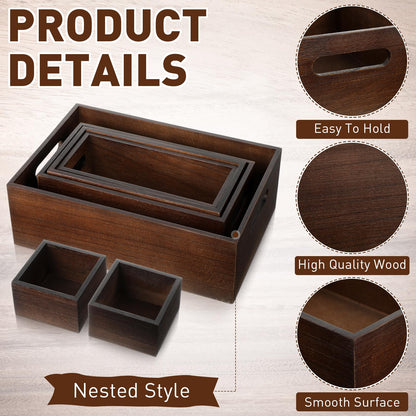 Yetene Set of 6 Wood Storage Boxes with Handles Wooden Nesting Crates Rustic Farmhouse Storage Container for DIY Crafts Party Home Table Decoration Display(Brown)