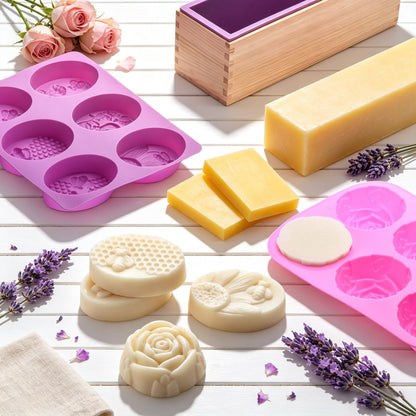 Soap Making Kit for Adults All-in-One Soap Making Supplies Includes Melt & Pour Goat Milk Soap Base, Silicone Loaf Molds,Premium Cutting Box & 500+PCS DIY Handmade Soap