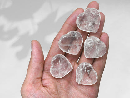 Amazing Gemstone Clear Quartz Stone Heart - Pack of 2 Crystal Heart Stones Rocks - Corazones De Piedra Crystals and Healing Stones Heart Shaped Crystal - Stocking Stuffers Gifts