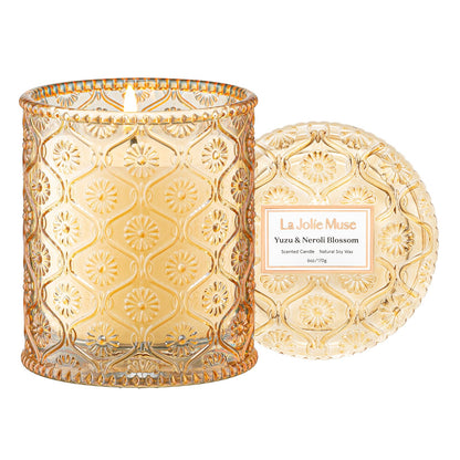 LA JOLIE MUSE Yuzu & Neroli Scented Candles for Home | Non Toxic Natural Soy | Luxury Jar Candle Gifts for Women | Citrus Orange | 40 Hrs
