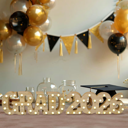 Grad 2026 Light Up Sign LED Marquee Letters Graduation Decor Lighted Wooden Sign for Graduation Party Table Centerpiece Senior Celebration Decorations