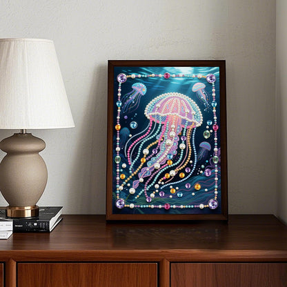 Stalente Pearl Diamond Painting Kits for Adults Glowing Jellyfish, 5D Special Shape Diamond Art Kits for Beginners, Crystal Rhinestones Diamond Painting for Home Wall Decoration Gift 12×16inch