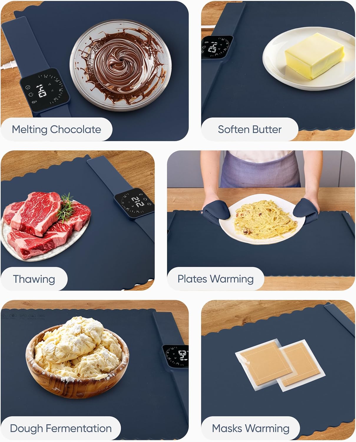 24x16 5 Settings Warming Mat for Food Foldable Buffet Tray with Temperature & Auto Timer Electric Silicone Plate Warmer