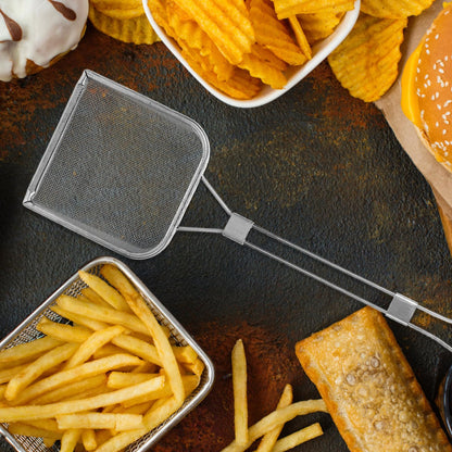 STOBAZA Fine Mesh Skimmer Spoon for Hot Pot and Frying Stainless Steel Fat Skimmer with Long Handle and Hanging Hole Food Strainer for French Fries Poached Eggs Vegetables and Meat 16.92 X 5.11 Inch