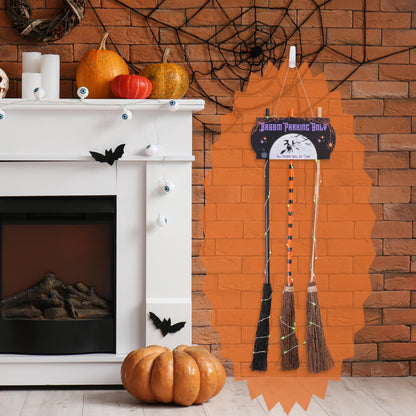 Halloween Decorations with Broom Parking Only Sign - Witch Halloween Theme - Porch Decor - Decorations with Three Witch Broomstick - Wall Decor with Lights