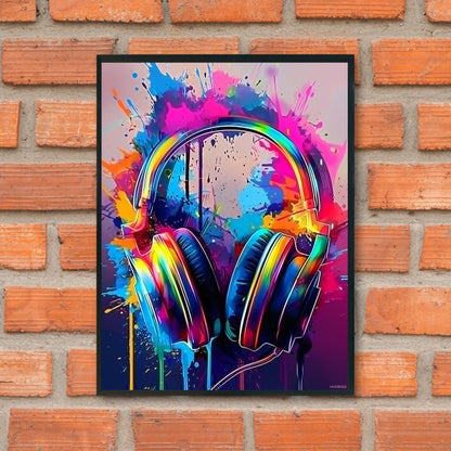 HMDIIMGE The Colorful Headphones 5D DIY Full Drill Round Art Diamond Art Perfect for Home Wall Deco Headphones Diamond Painting Kits for Adults 12x16 inch