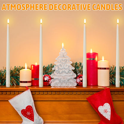 Baquler 24 Pcs Flameless Taper Candles Battery Operated Bulk 12.4 Ivory LED Taper Candles Flickering LED Candlesticks for Wedding Advent Halloween Christmas Party Decor